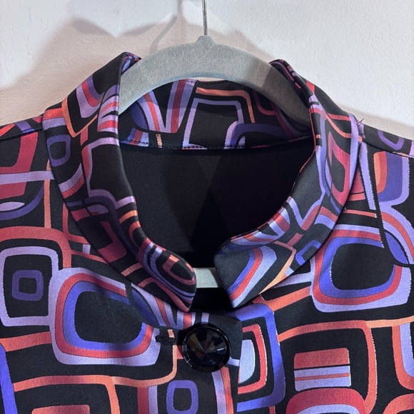 JOSEPH RIBKOFF Sz 16 (estimated) Geometric Patterned Blazer Jacket Sheen - Picture 3 of 7